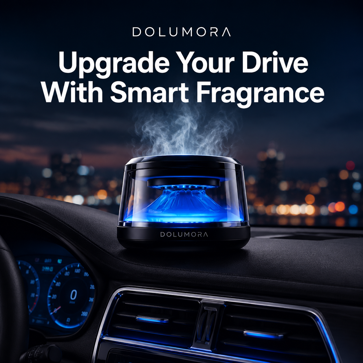 Volcano Car Diffuser – Smart Aroma Air Freshener with LED Ambient Light & Adjustable Mist