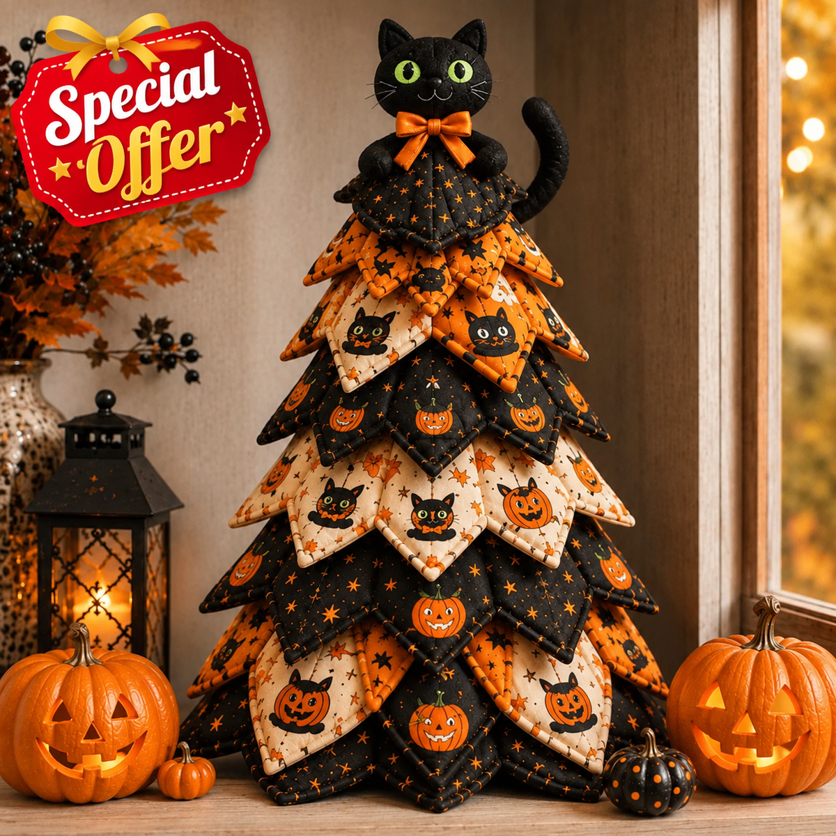 DIY Halloween Cat Quilted Fabric Tree Kit