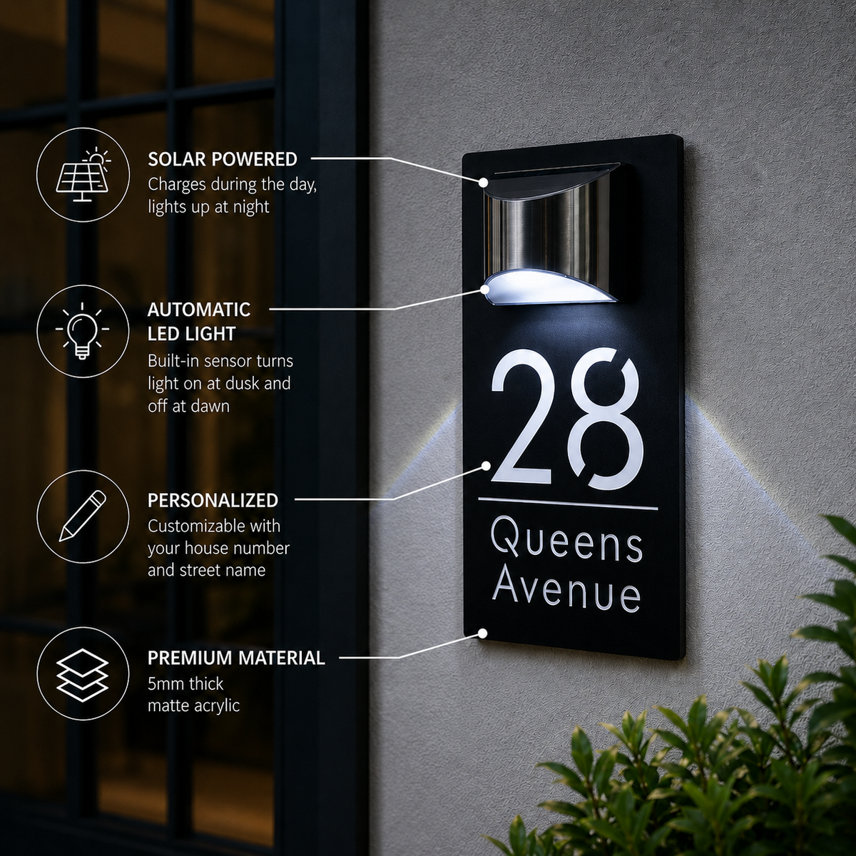 Personalized Solar Modern Door Plaque