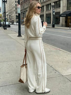 Casual White Long-Sleeved Top And Trousers Set