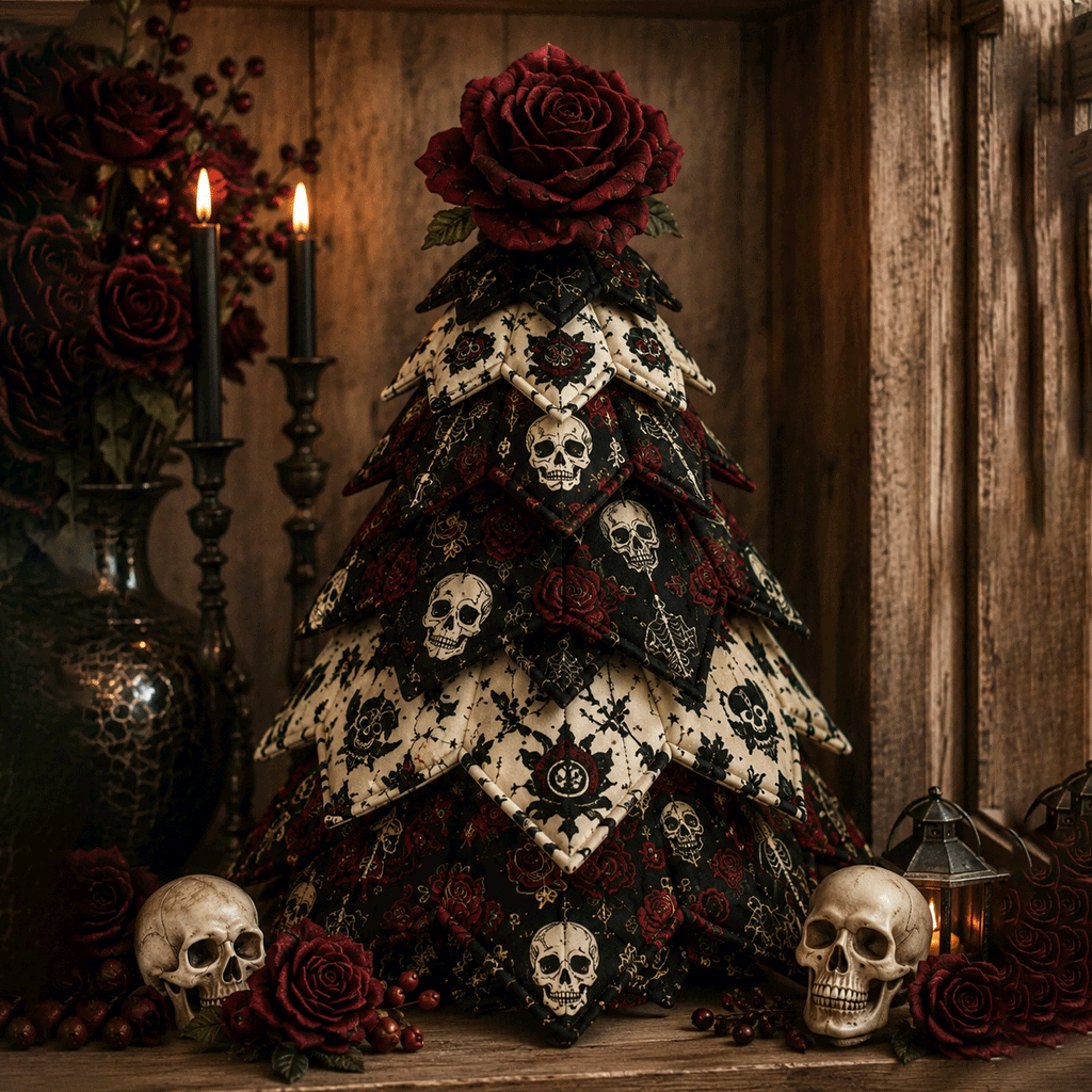 Skeleton Rose - DIY Halloween Theme Quilted Fabric Tree Kit