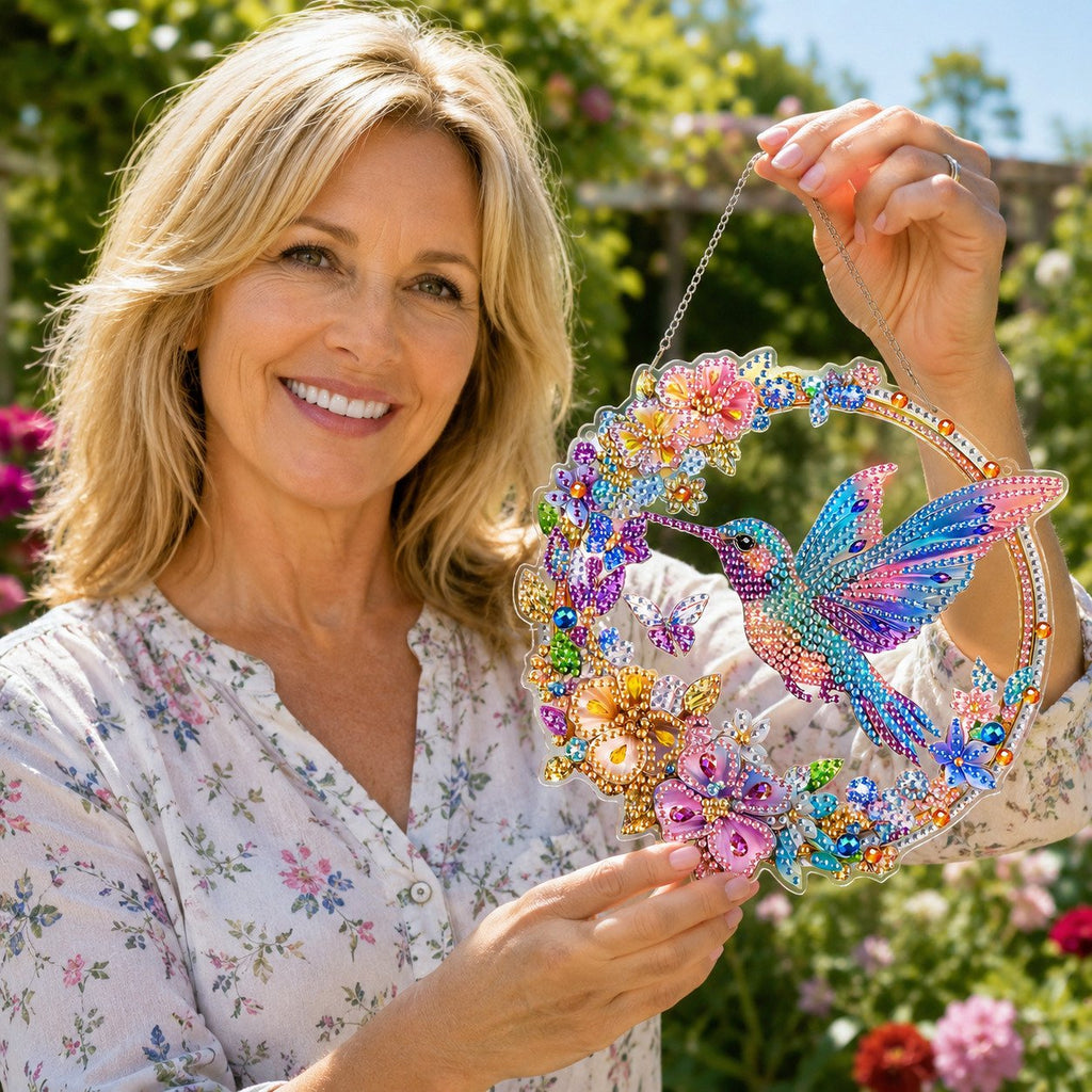 💥LAST DAY 49% OFF - Hummingbird Diamond Art Hanging Ornament Kit – Sparkling DIY Window Ornament 🐦✨