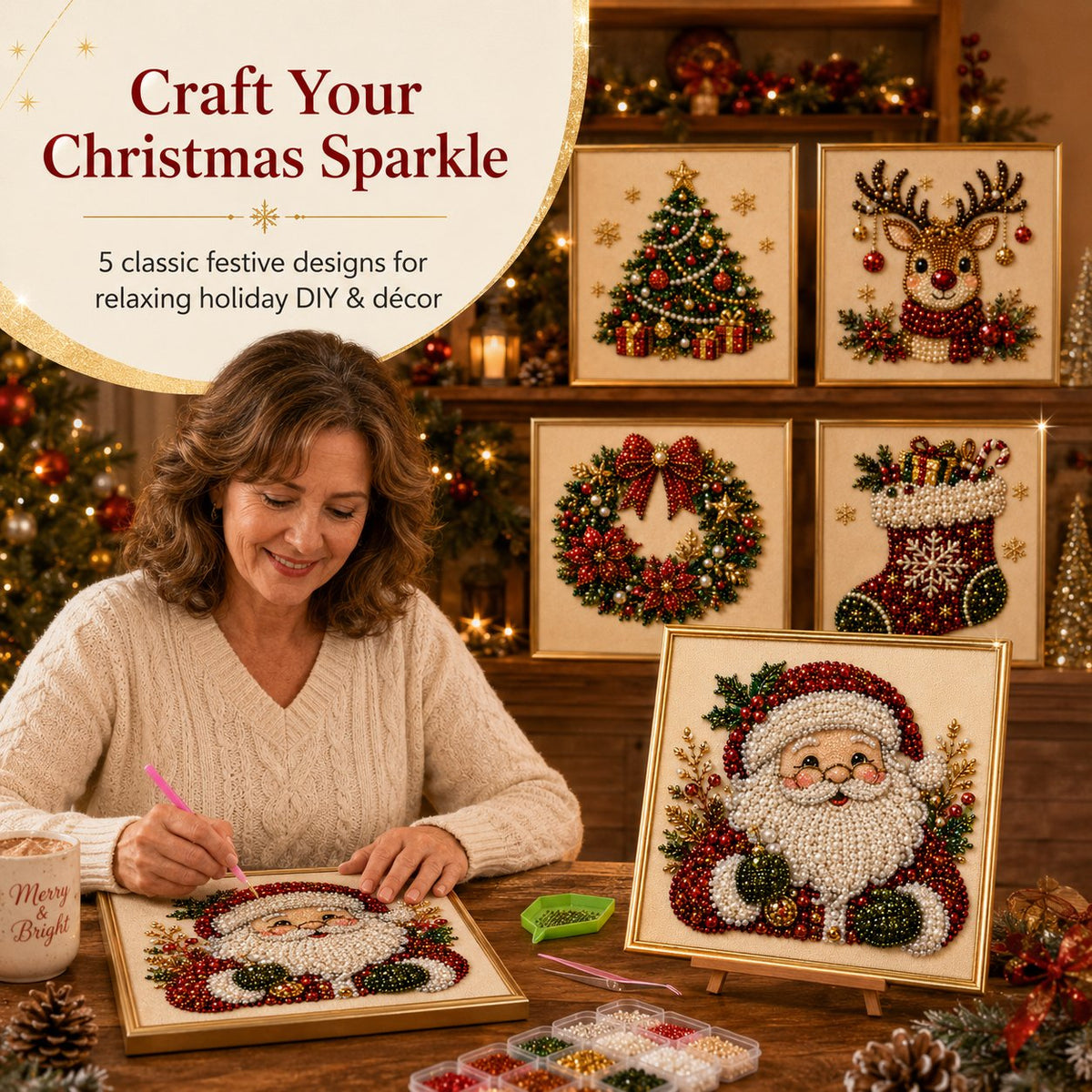 ✨✨Relaxing & Beginner-Friendly - 🎨💎DIY Christmas Pearl Diamond Painting Art Kit