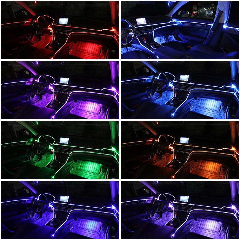 🌈64 Color Fiber Optic Car Ambient Light, No Wiring Cold Light Strip, Bluetooth APP Control Hidden Interior Atmosphere Decor Light for All Vehicles