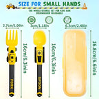 Construction Vehicle Kids Utensil Set 🚜 | 3-Piece Feeding Set with Spoon, Fork & Storage Case | Soft Grip | Dishwasher Safe | Perfect for Travel & Home | Gift Set Utensils