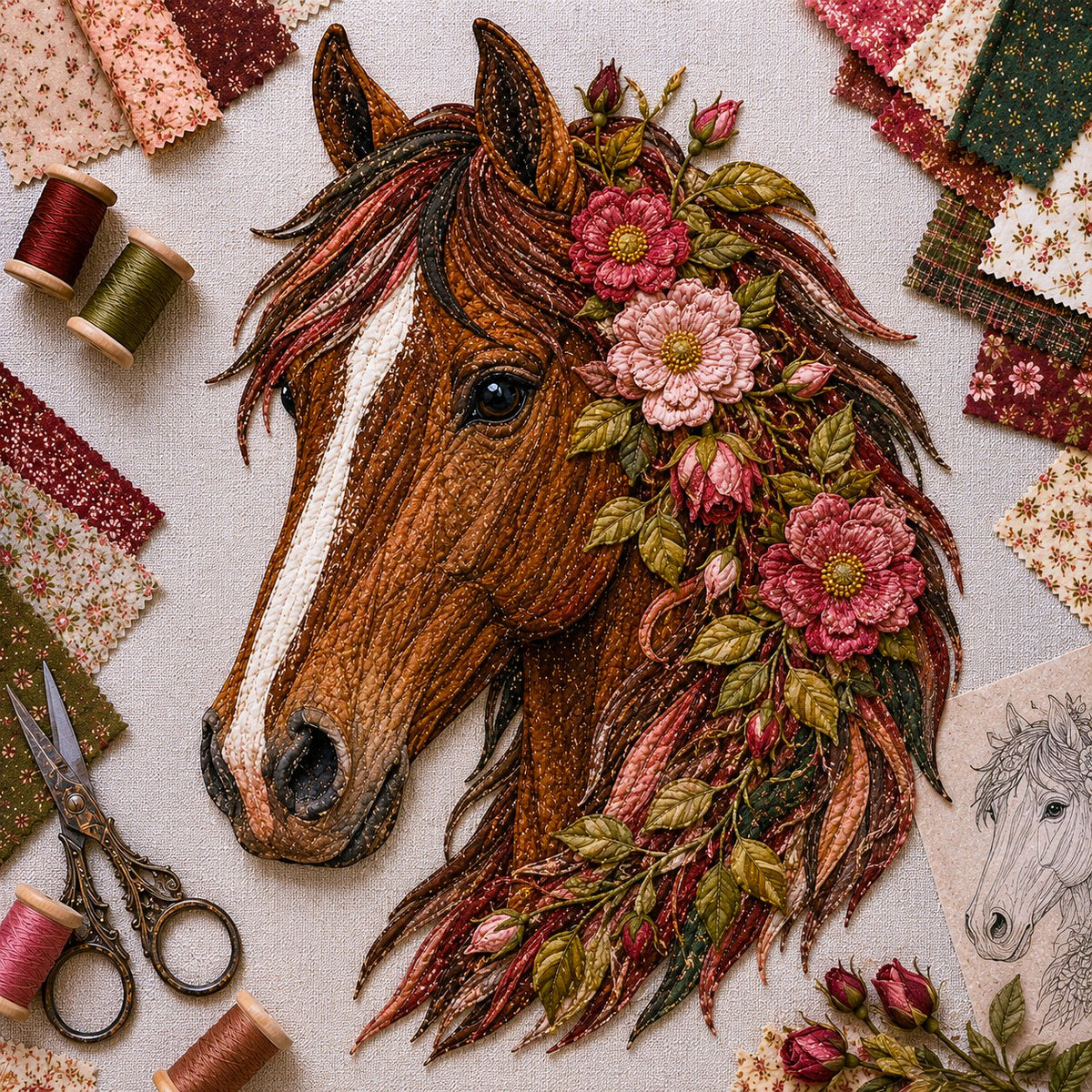 🐴 Floral Horse Patchwork Fabric DIY Decor Kit