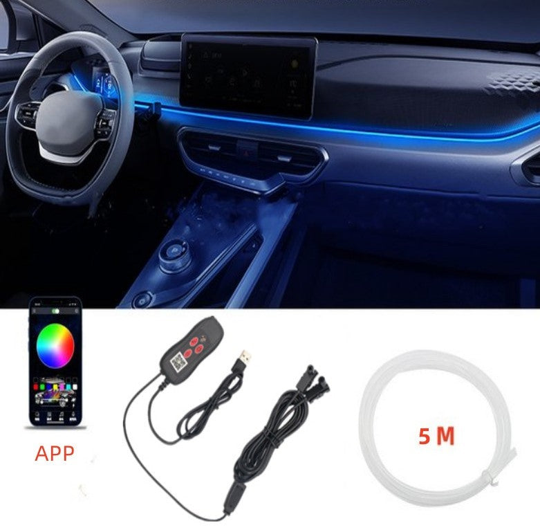 🌈64 Color Fiber Optic Car Ambient Light, No Wiring Cold Light Strip, Bluetooth APP Control Hidden Interior Atmosphere Decor Light for All Vehicles