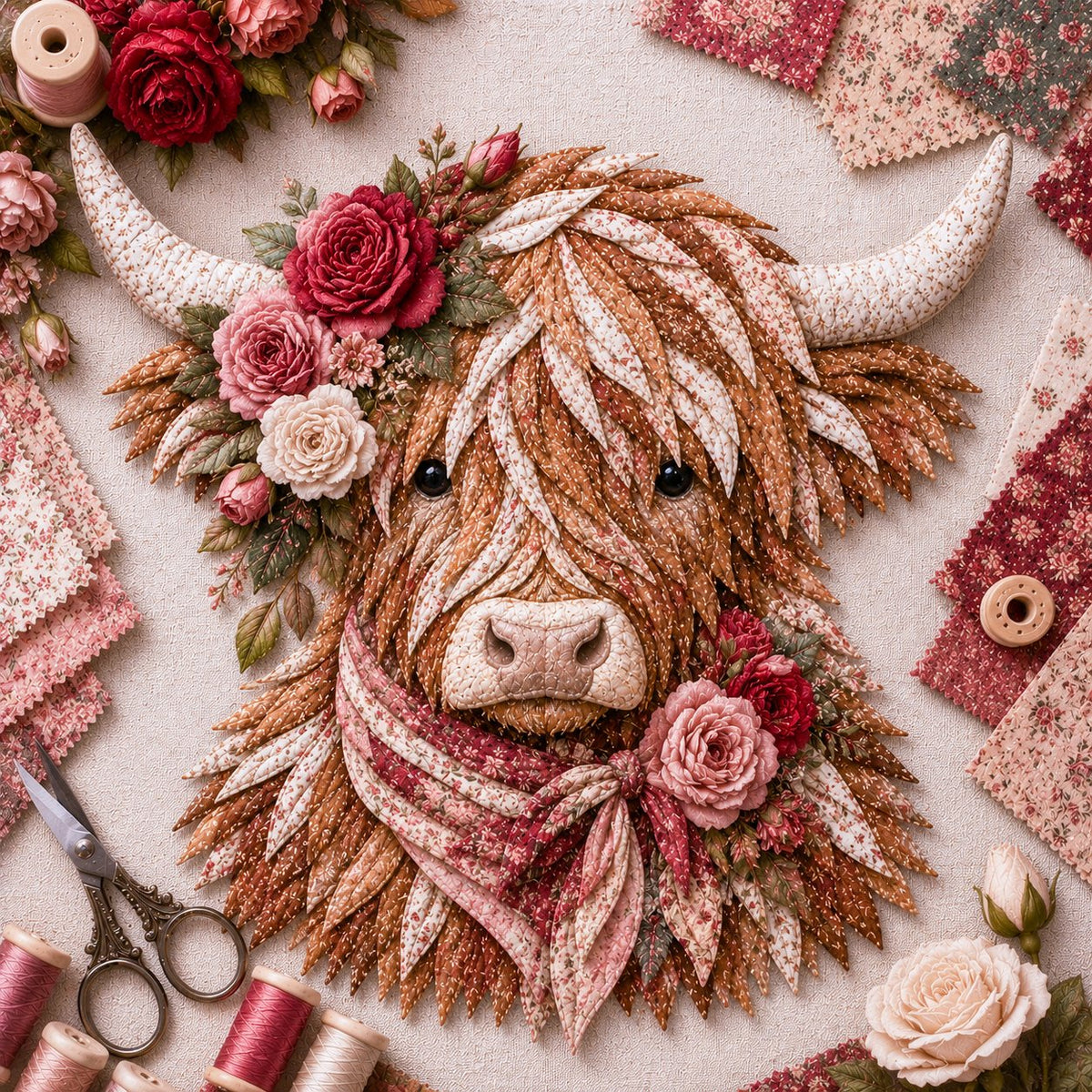 🌸 Birth Flower Highland Cow Fabric Art Diy Kit