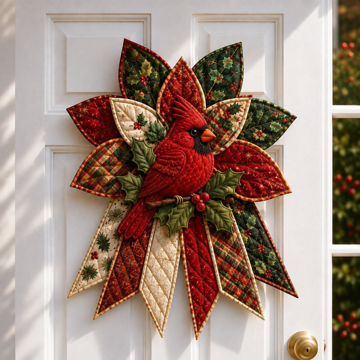 Crimson Poinsettia Bloom - Oversized Christmas Character Quilted Door Hanger Sewing Kit