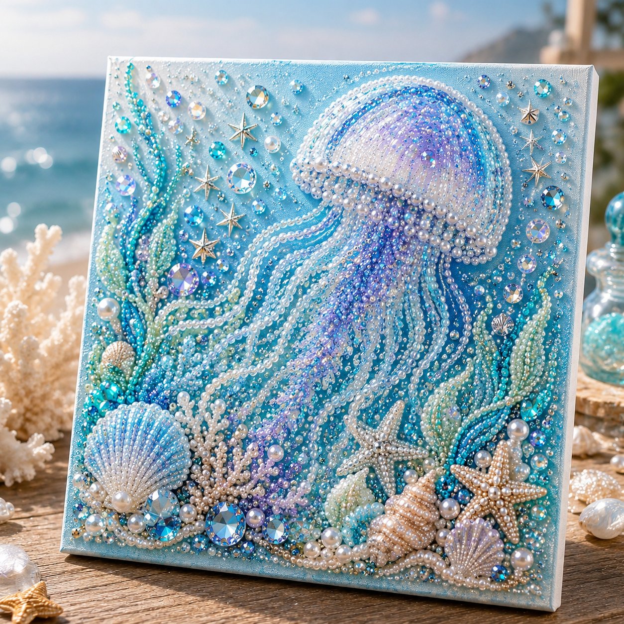 🌊Ocean Theme Pearl Art DIY Kit | 3D Sparkling Coastal Wall Decor 🐚✨