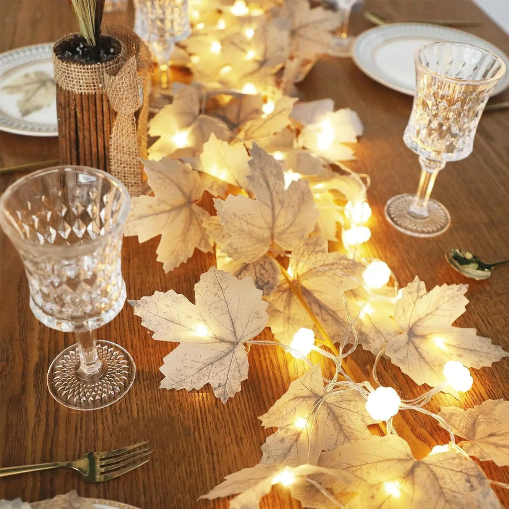 Halloween Artificial Maple Leaf and Pumpkin Decorative String Lights