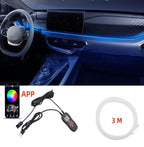 🌈64 Color Fiber Optic Car Ambient Light, No Wiring Cold Light Strip, Bluetooth APP Control Hidden Interior Atmosphere Decor Light for All Vehicles