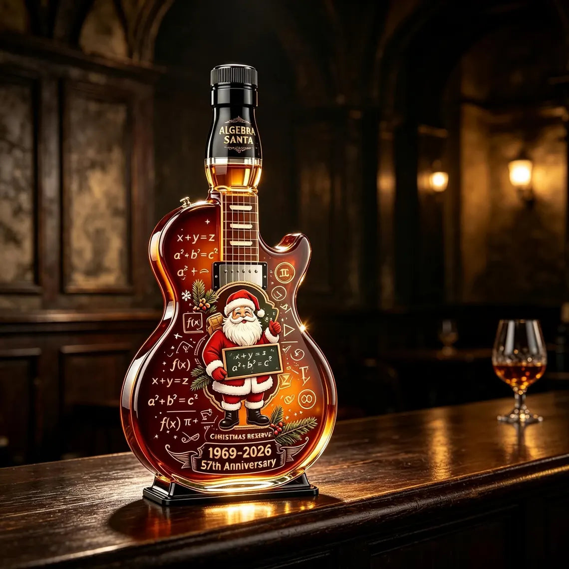 Christmas Guitar Decanter, Festive Glass Bottle, Music Lover Gift