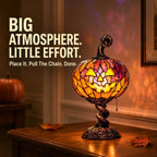 Vintage-Style Stained Glass Pumpkin Ambient Table Lamp for Halloween