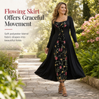 Black Long Sleeve Square Neck Lace Up Corset Maxi Dress with Floral Embroidered Mesh Panel
