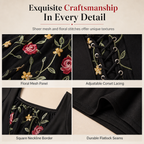 Black Long Sleeve Square Neck Lace Up Corset Maxi Dress with Floral Embroidered Mesh Panel